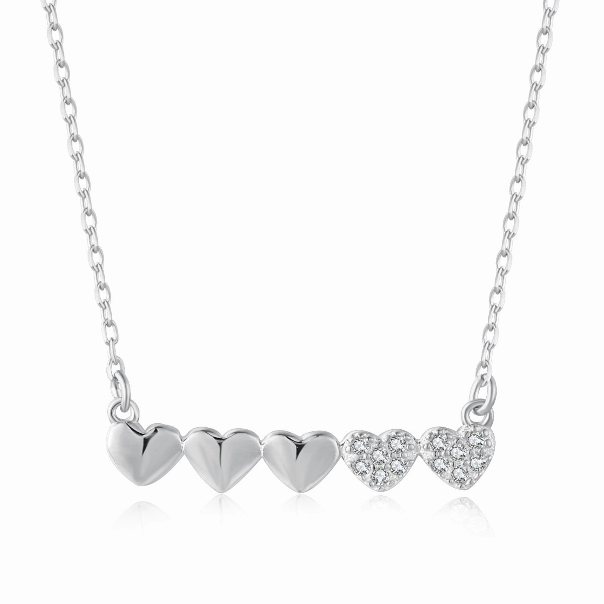 Edgy Detail Timeless Favorite Gold-plated or Rhodium-plated Sterling Silver CZ Small Five Heart Bar Necklace