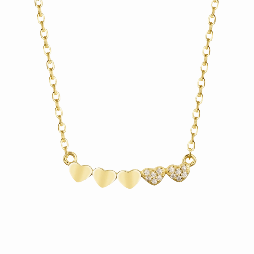 Elegant Appeal Winter Party Gold-plated or Rhodium-plated Sterling Silver CZ Small Five Heart Bar Necklace