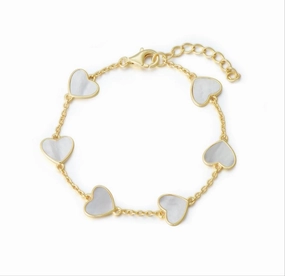 Gold Plated or Rhodium Plated Sterling Silver Mother of Pearl Heart Bracelet Impressive Accent
