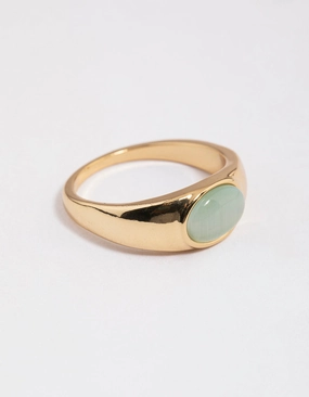 Night Accent Precious Design Gold Plated Oval Signet Ring