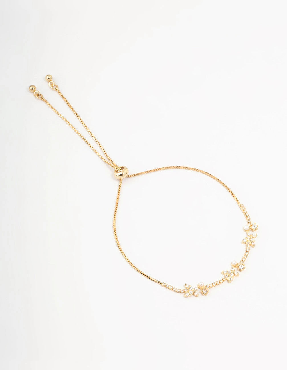 Merited Value Simple Transaction Gold Plated Pearl & Mini Butterfly Toggle Bracelet