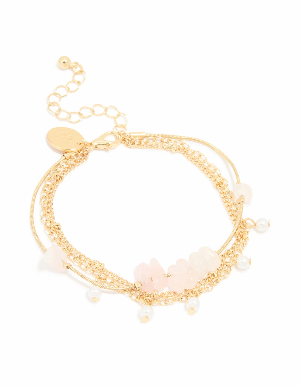 Lifelong Friend Gold Plated Rose Quartz & Pearl Chain Layered Bracelet