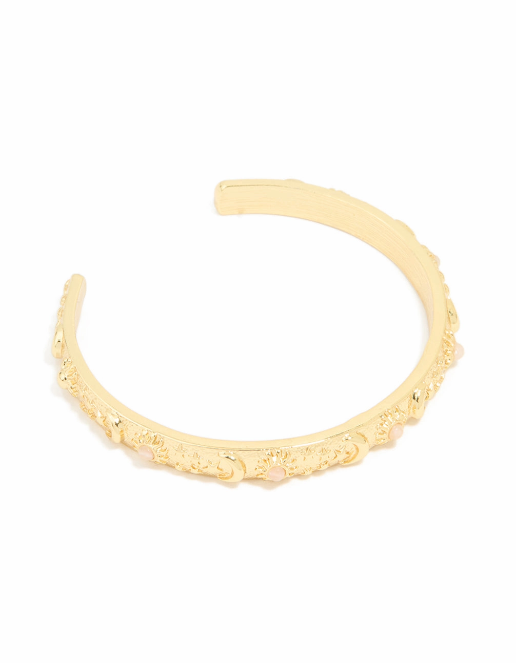 Support Local Gold Plated Rose Quartz Celestial Open Wrist Cuff