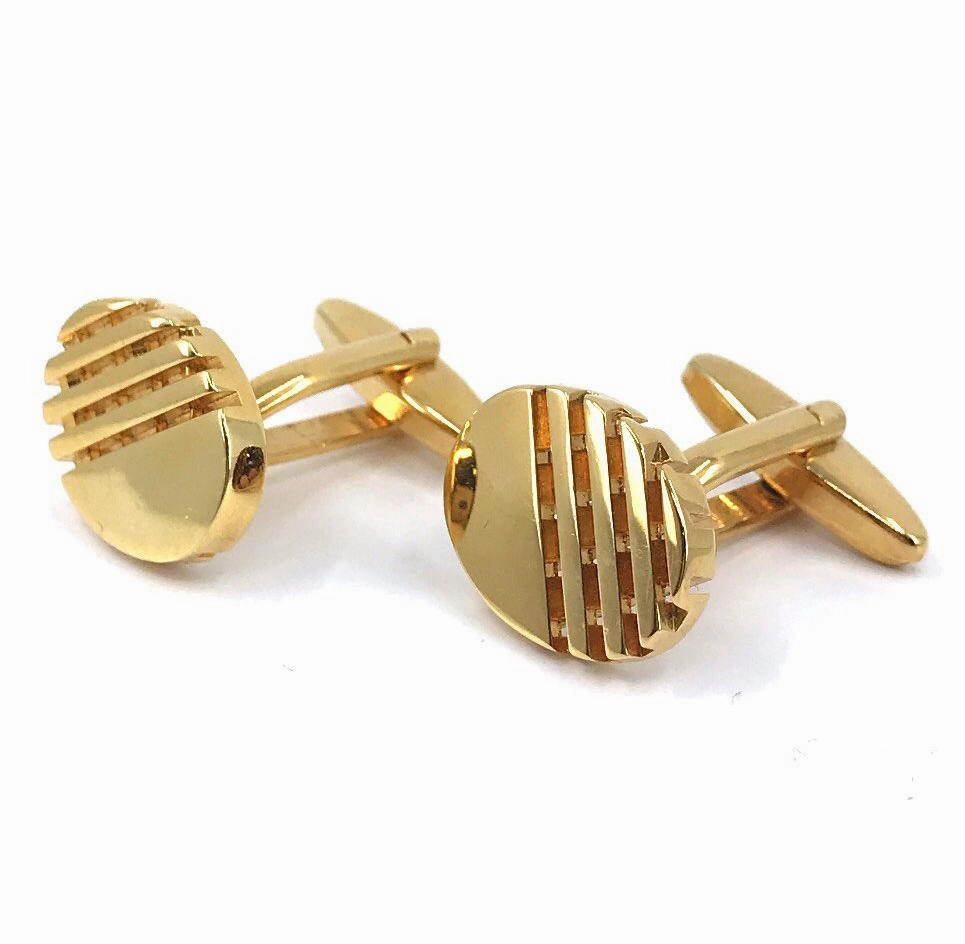 Gold Plated Stainless Steel Oval Stripe Design Cufflinks Sophisticated Craft