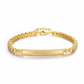 All Time Perfect Sparkle Gold-plated Sterling Silver Bar With Ball Chain Bracelet