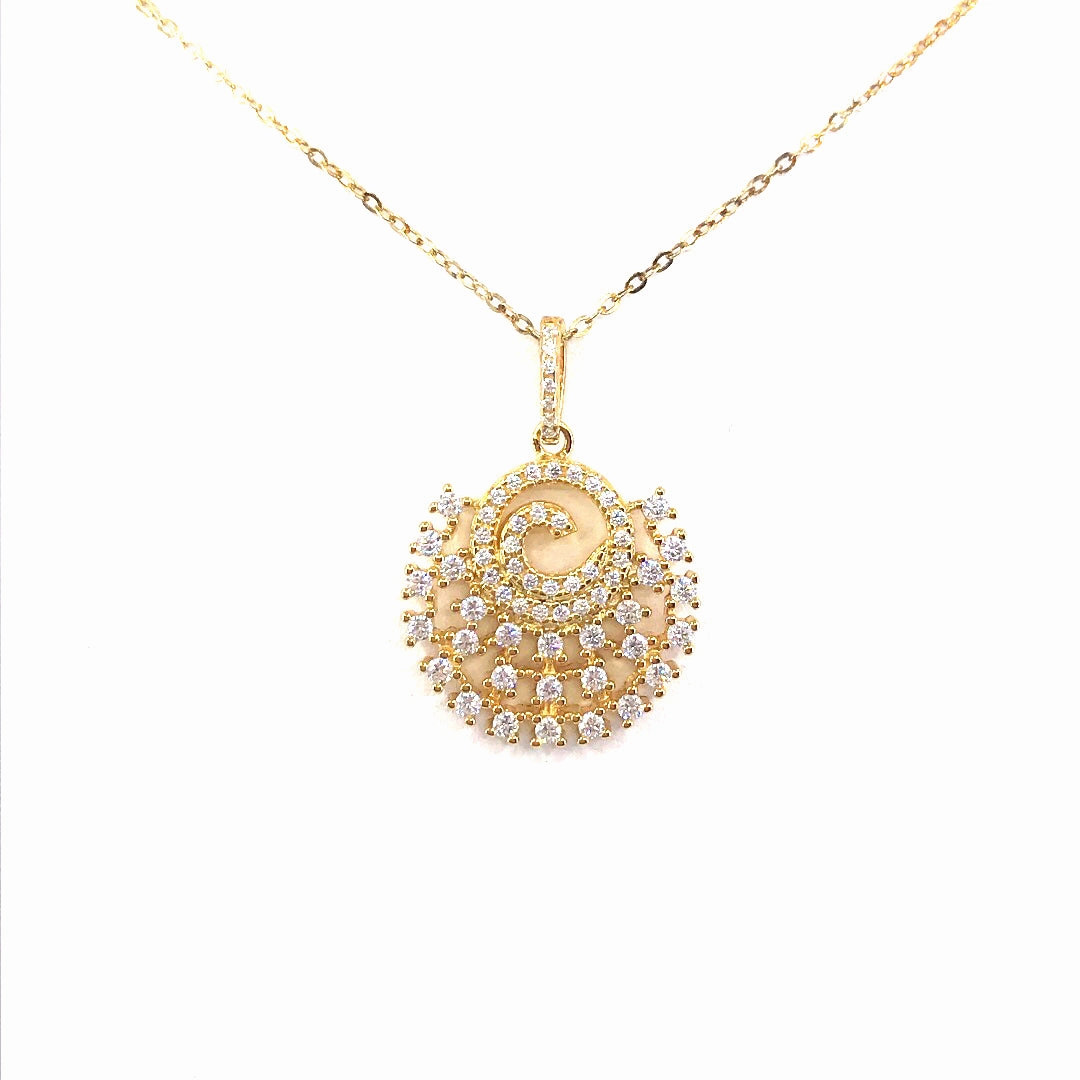 All Day Spark Gold Plated Sterling Silver Circle CZ Swirl Pendant Necklace