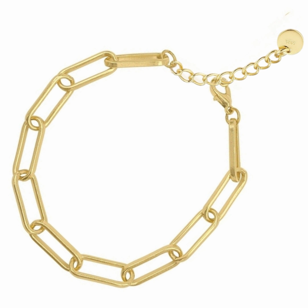 Fashion Detail Subtle Glamour Gold Plated Sterling Silver Classic Paperclip Bracelet