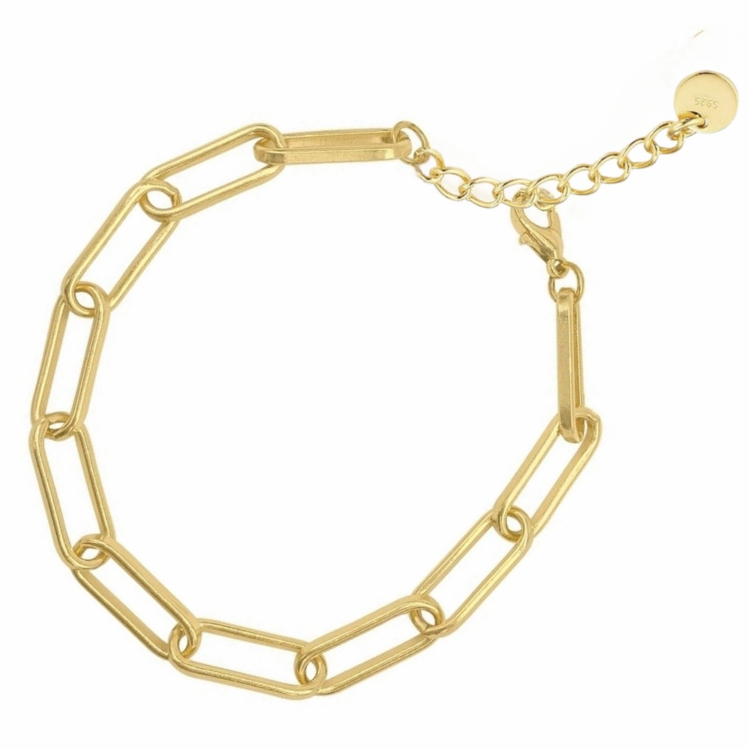 Elegant Focus Gold Plated Sterling Silver Classic Paperclip Bracelet