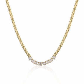 Gold-plated Sterling Silver Cuban Chain With CZ Bar Necklace Stylish Accent