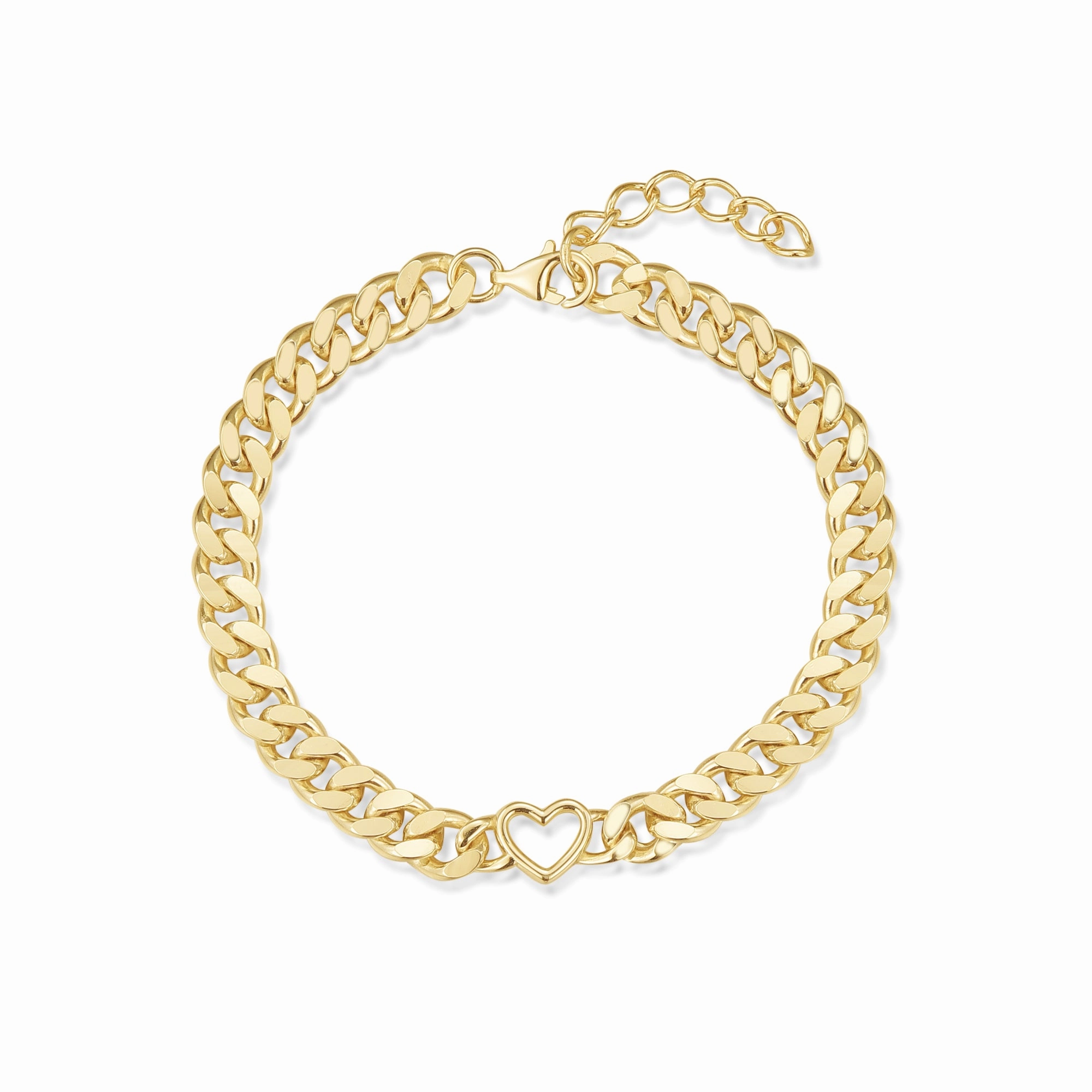 Gold-plated Sterling Silver Cuban Chain With Open Heart Bracelet Distinct Detail Layer mood