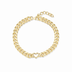 Gold-plated Sterling Silver Cuban Chain With Open Heart Bracelet Distinct Detail Layer mood