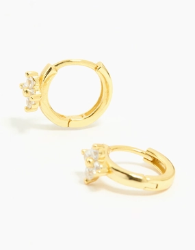 Gloss Mode Graceful Lines Gold Plated Sterling Silver Cubic Zirconia Flower Hoop Earrings