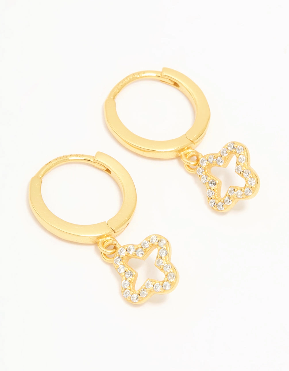 Gold Plated Sterling Silver Cubic Zirconia Flower Huggie Earrings Texture Highlight