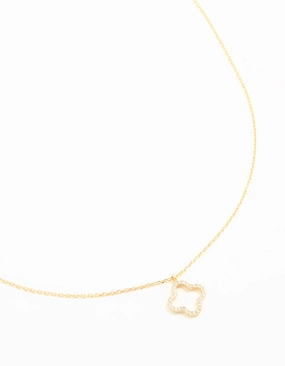 Gold Plated Sterling Silver Cubic Zirconia Flower Pendant Necklace Formal Event gentle touch