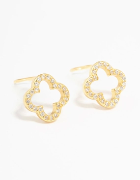 Gold Plated Sterling Silver Cubic Zirconia Flower Stud Earrings Cozy Glow
