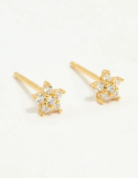 Personal Shine Gold Plated Sterling Silver Cubic Zirconia Flower Stud Earrings
