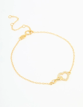 Wide Array Spiritual Sight Gold Plated Sterling Silver Cubic Zirconia Infinity & Heart Bracelet