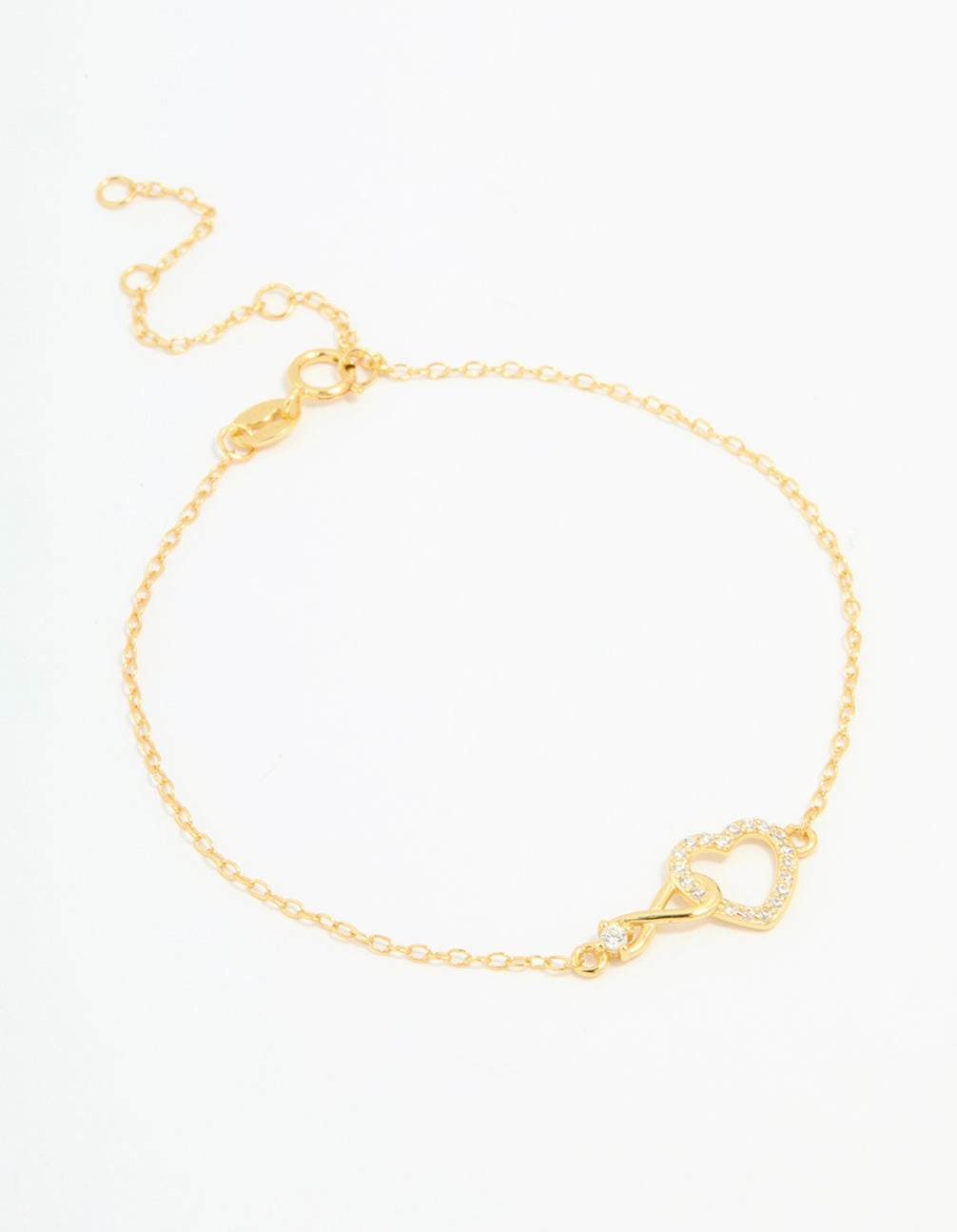 Wide Array Spiritual Sight Gold Plated Sterling Silver Cubic Zirconia Infinity & Heart Bracelet