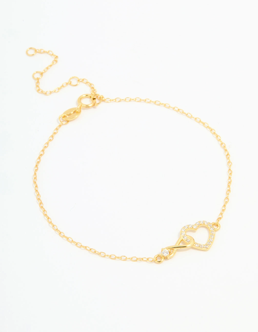 Gold Plated Sterling Silver Cubic Zirconia Infinity & Heart Bracelet Edgy Accents