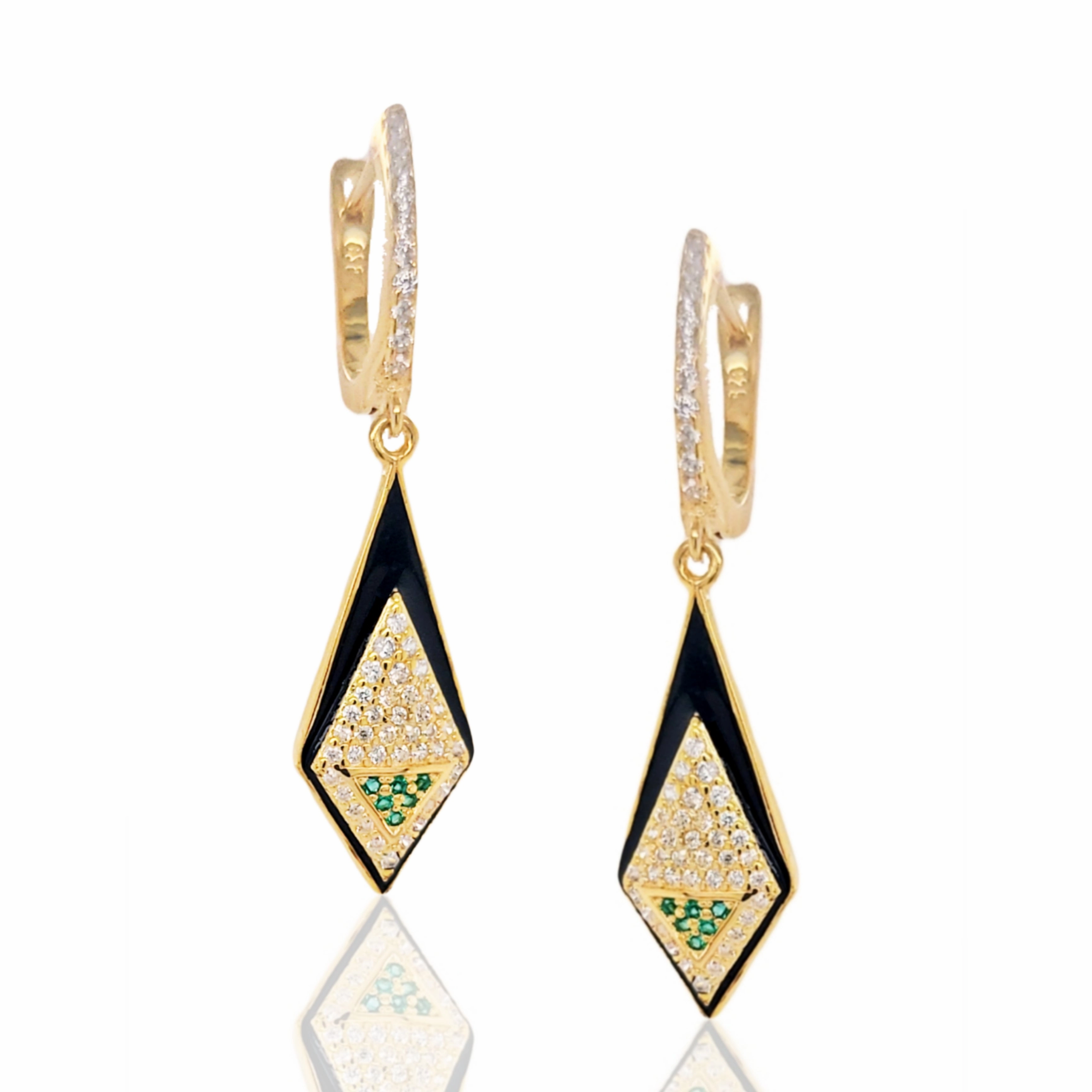 Exquisite work Timeless Flow Gold Plated Sterling Silver CZ And Green Spinel Kite Shaped Earrings