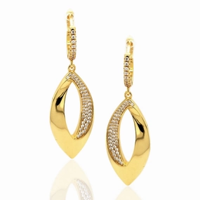 Gold Plated Sterling Silver CZ Marquise Shape Earrings Subtle Detail