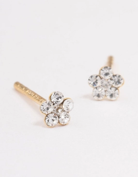 Gold Plated Sterling Silver Diamante Flower Stud Earrings Fresh Statement
