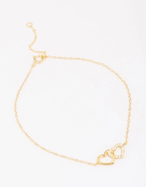 Clear Unification Gold Plated Sterling Silver Loop Heart Chain Bracelet