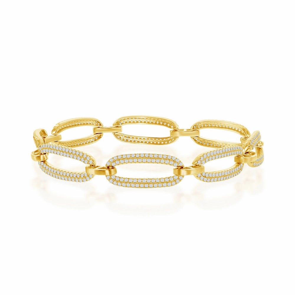 Gift For Her Daily Favorite Gold Plated Sterling Silver Micro Pave CZ Linked Oval Bracelet