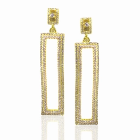 Gold Plated Sterling Silver Micro Pave Rectangle Earrings Layered Look