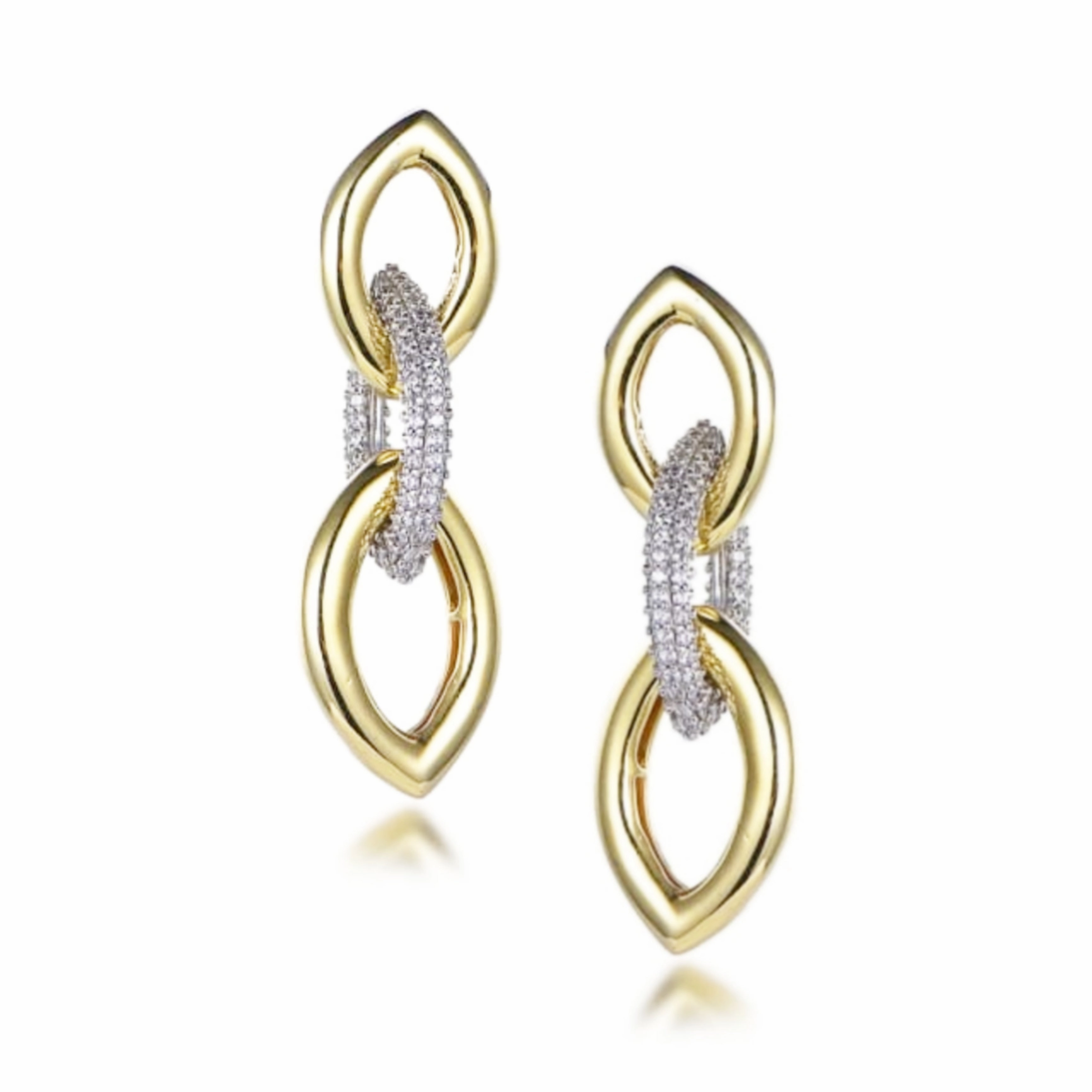 Gold Plated Sterling Silver Micropave 3 Marquis Shaped Link Earrings Sophisticated Edge