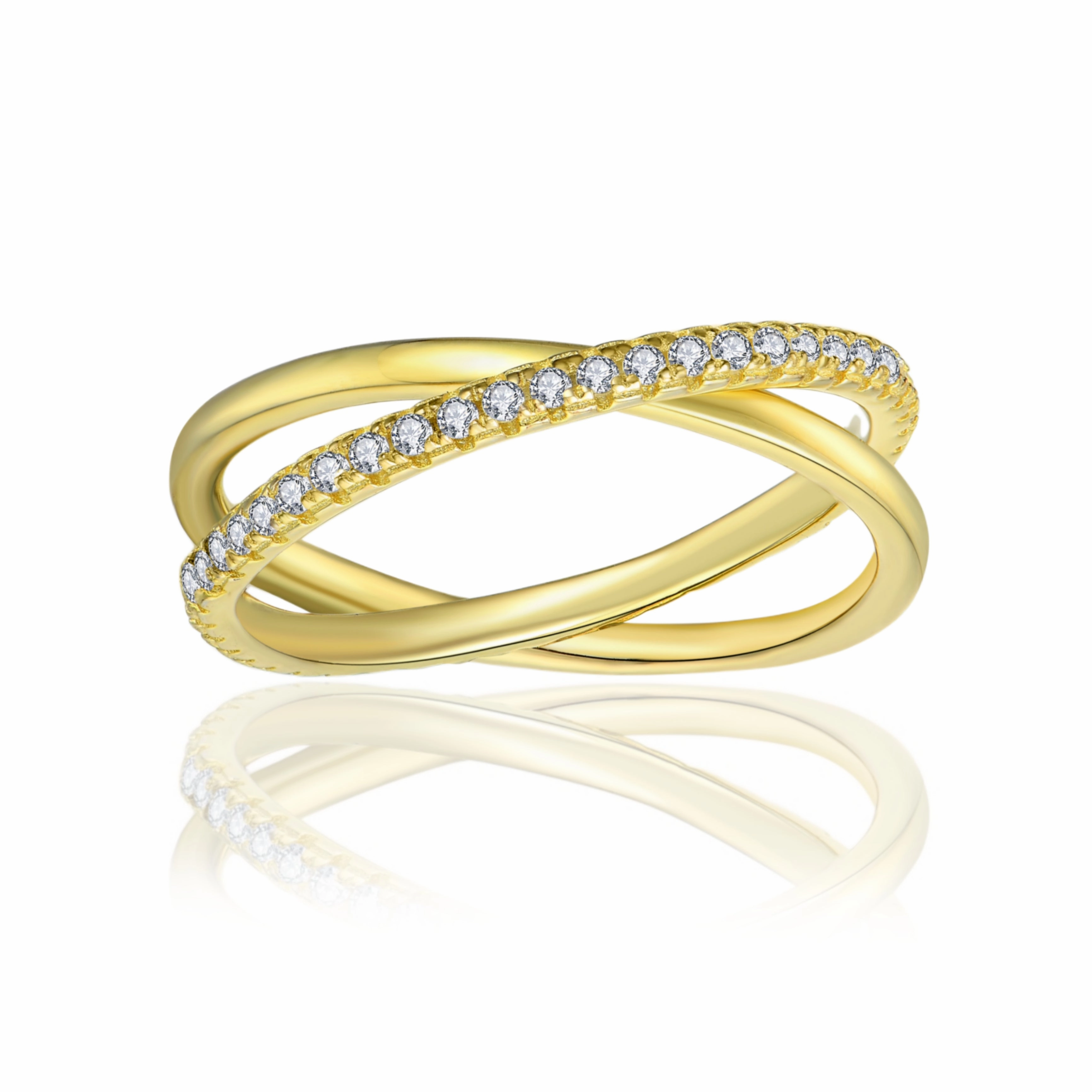 Refined Accessory Gift Fit Gold Plated Sterling Silver Micropave Crossover CZ Ring