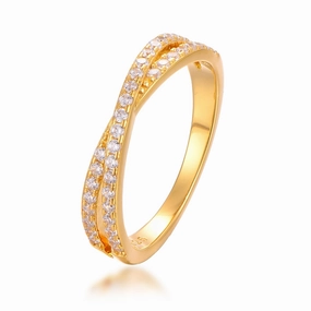 Luxury Form Street Accent Gold Plated Sterling Silver Micropave Crossover CZ Ring