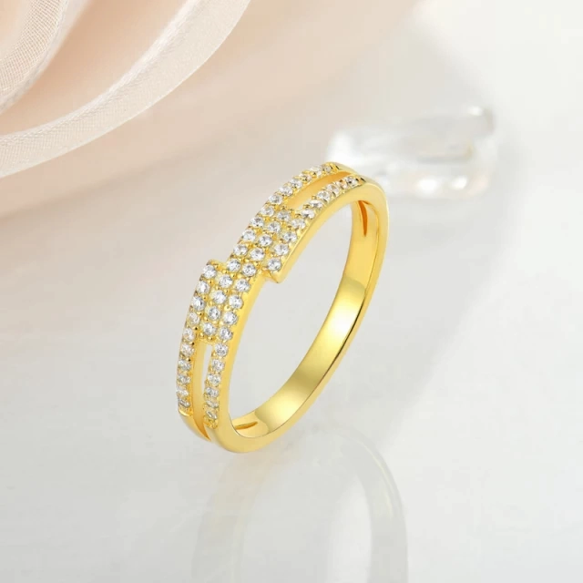 Modern Pair Engagement Style Gold Plated Sterling Silver Micropave Four Row Bypass Ring