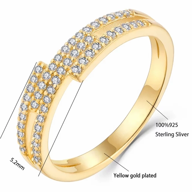 Chic Choice Expressive Accent Gold Plated Sterling Silver Micropave Four Row Bypass Ring