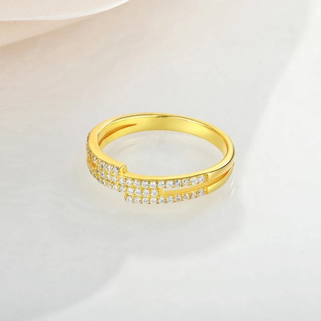 Gold Plated Sterling Silver Micropave Four Row Bypass Ring Glam Look Essential Accessory