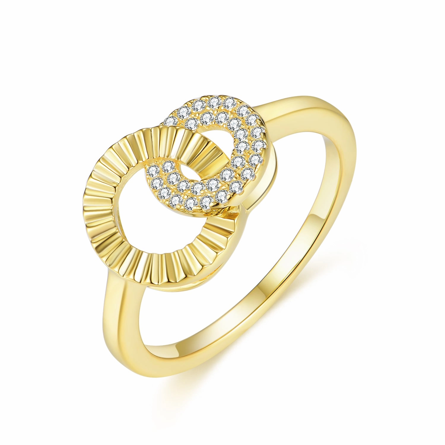 Showstopper Look Gold-plated Sterling Silver Micropave Interlocking Shapes Ring