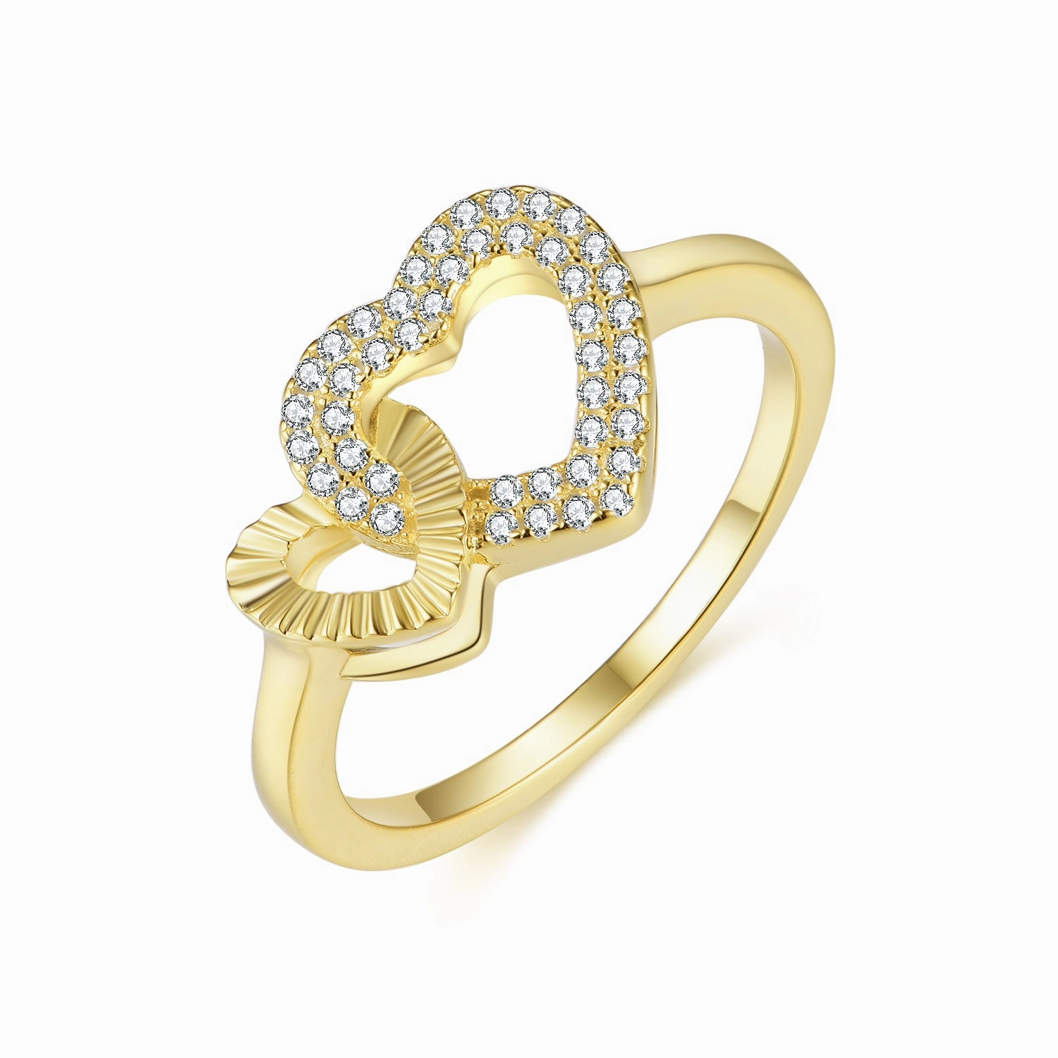 Gold-plated Sterling Silver Micropave Interlocking Shapes Ring Precious Design Vogue Feature