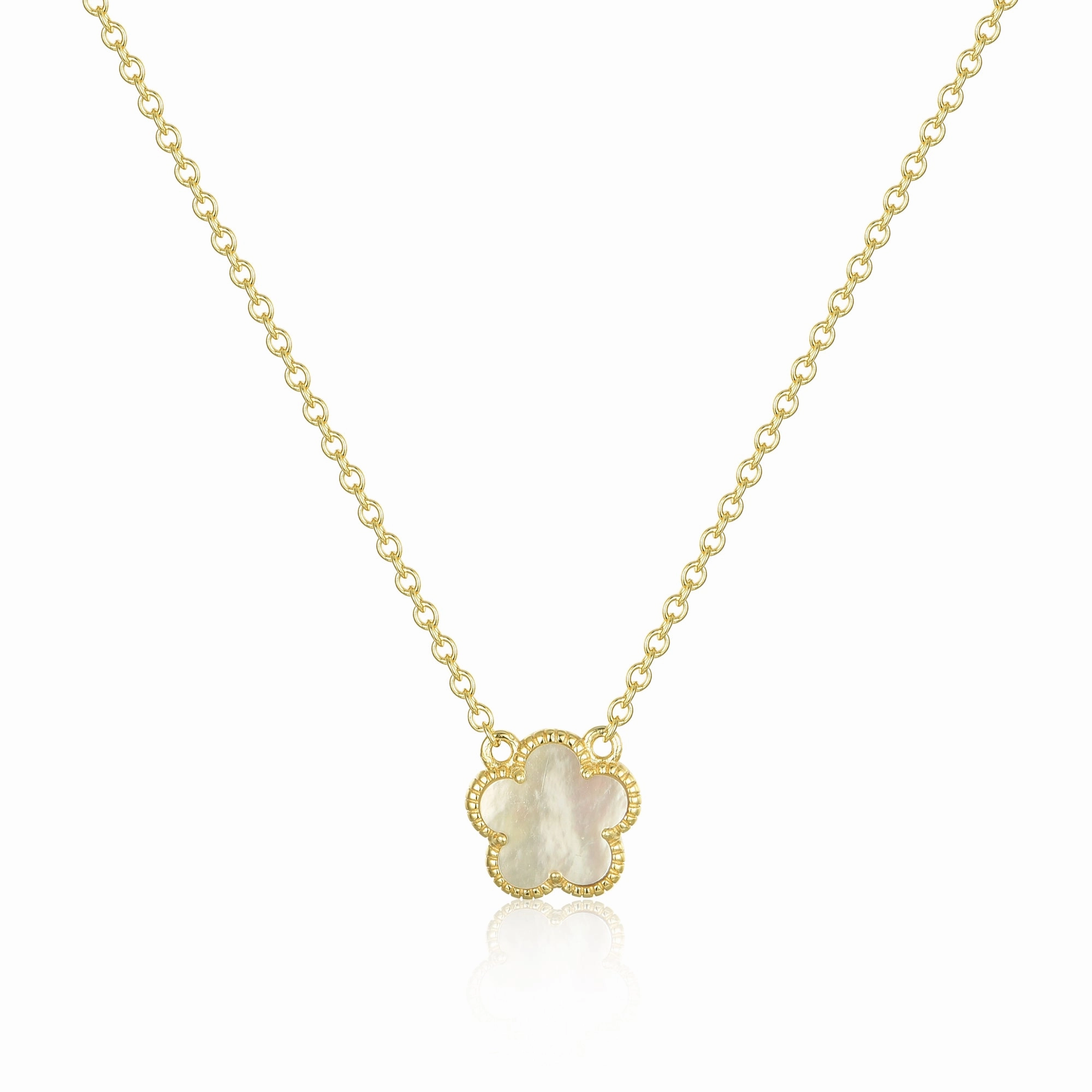 Sleek Glamour Gold Plated Sterling Silver Mother of Pearl Flower Necklace