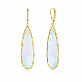 Studio Light Casual Wear Gold Plated Sterling Silver Mother of Pearl Teardrop on Leverback Earring