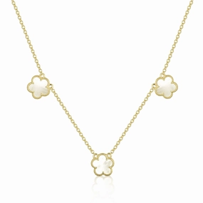 Gold Plated Sterling Silver Mother of Pearl Three Flower Necklace Stylish Twist