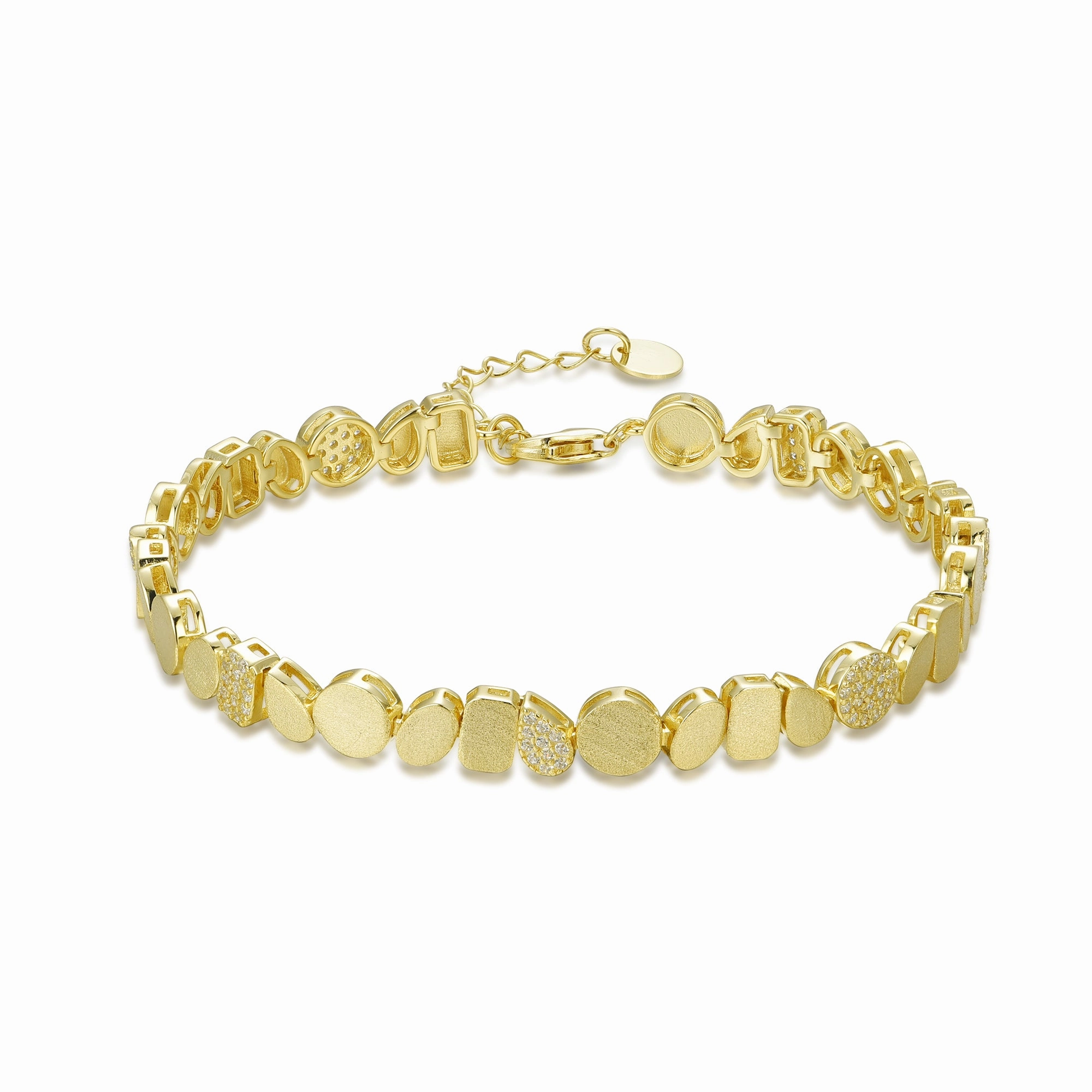 Gold Plated Sterling Silver Multi Shaped Link Bracelet Subdued Sparkle Refined Feature