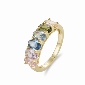 Dressy Mood Urban Flair Gold Plated Sterling Silver Multicolor Oval Eternity Band Ring