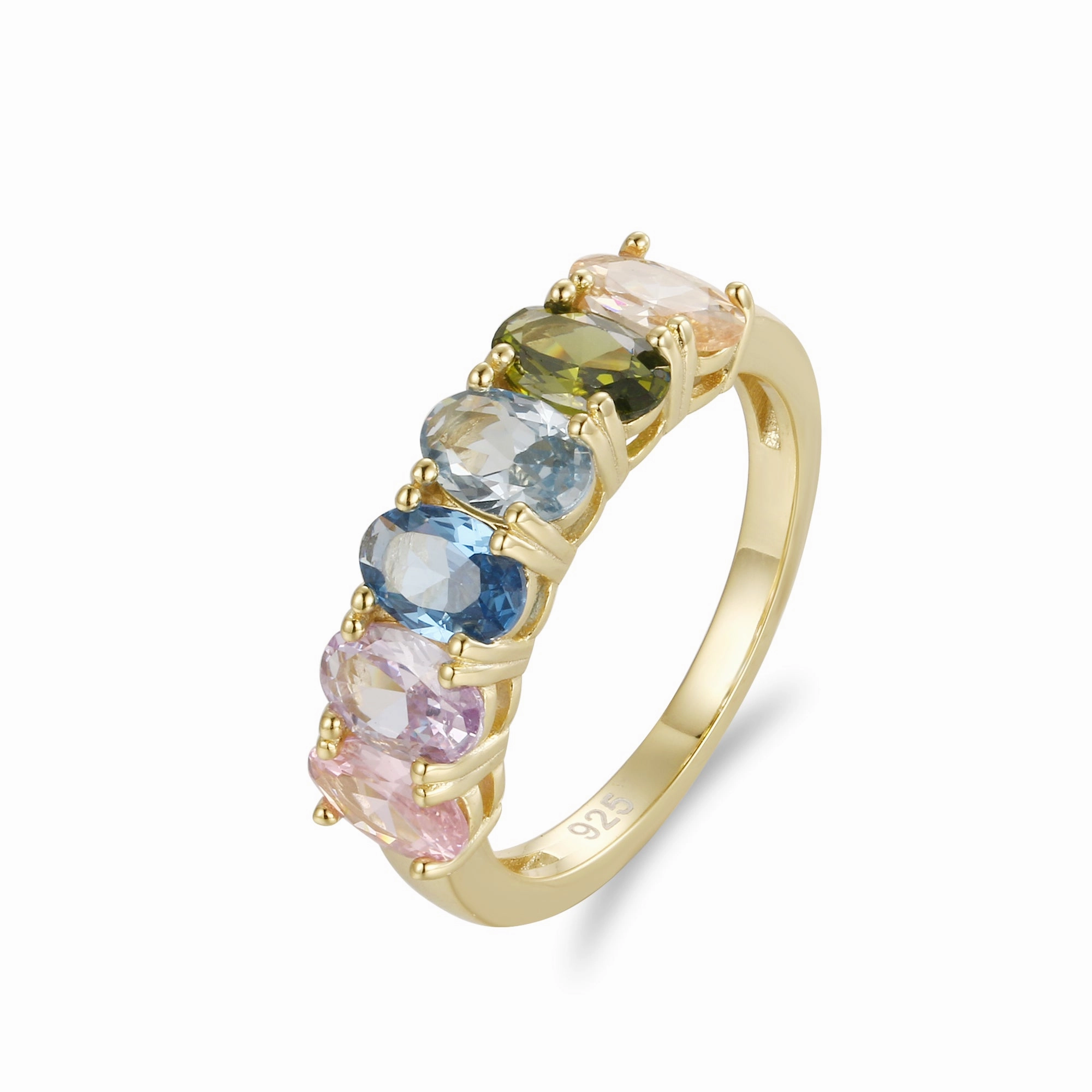 Gold Plated Sterling Silver Multicolor Oval Eternity Band Ring Distinctive Sparkle