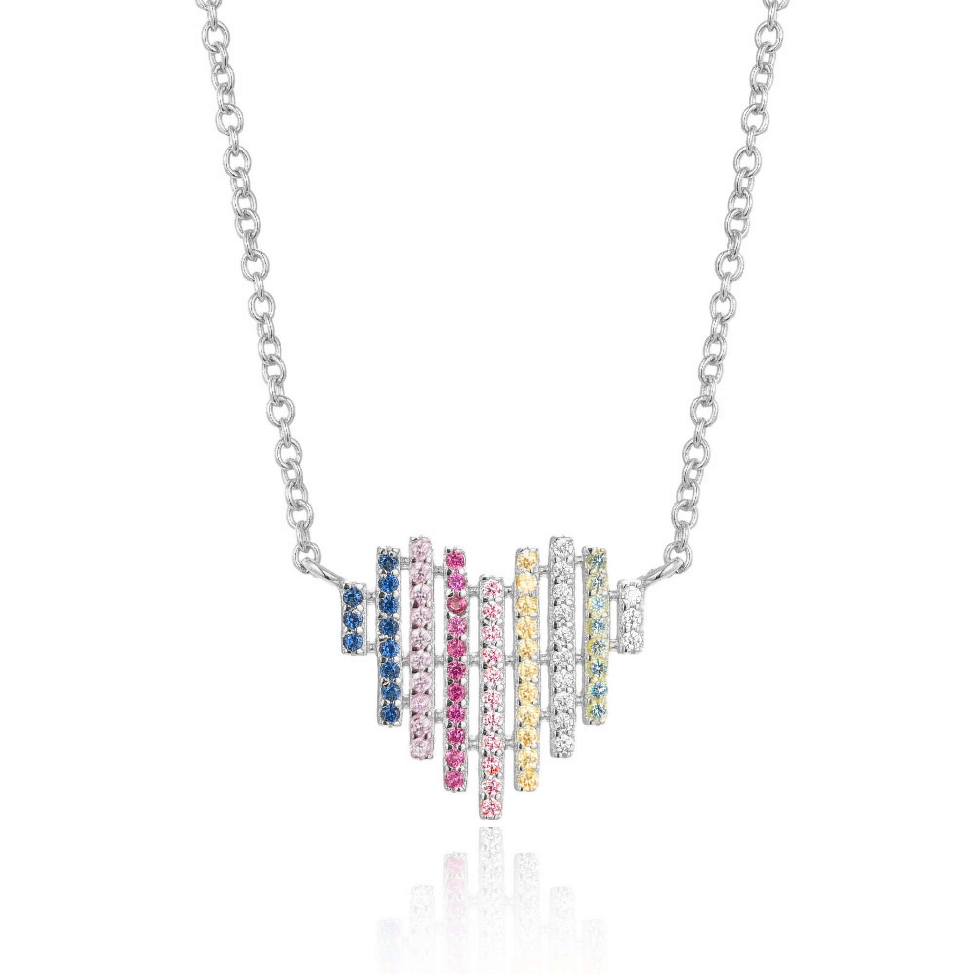 Bold Glow Petite Shine Gold Plated Sterling Silver Multicolor Striped Heart Necklace