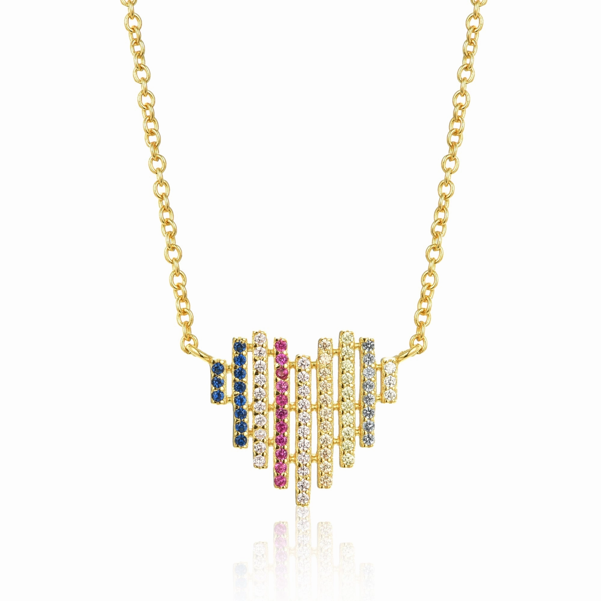 Gold Plated Sterling Silver Multicolor Striped Heart Necklace Versatile Design Highlight Feature