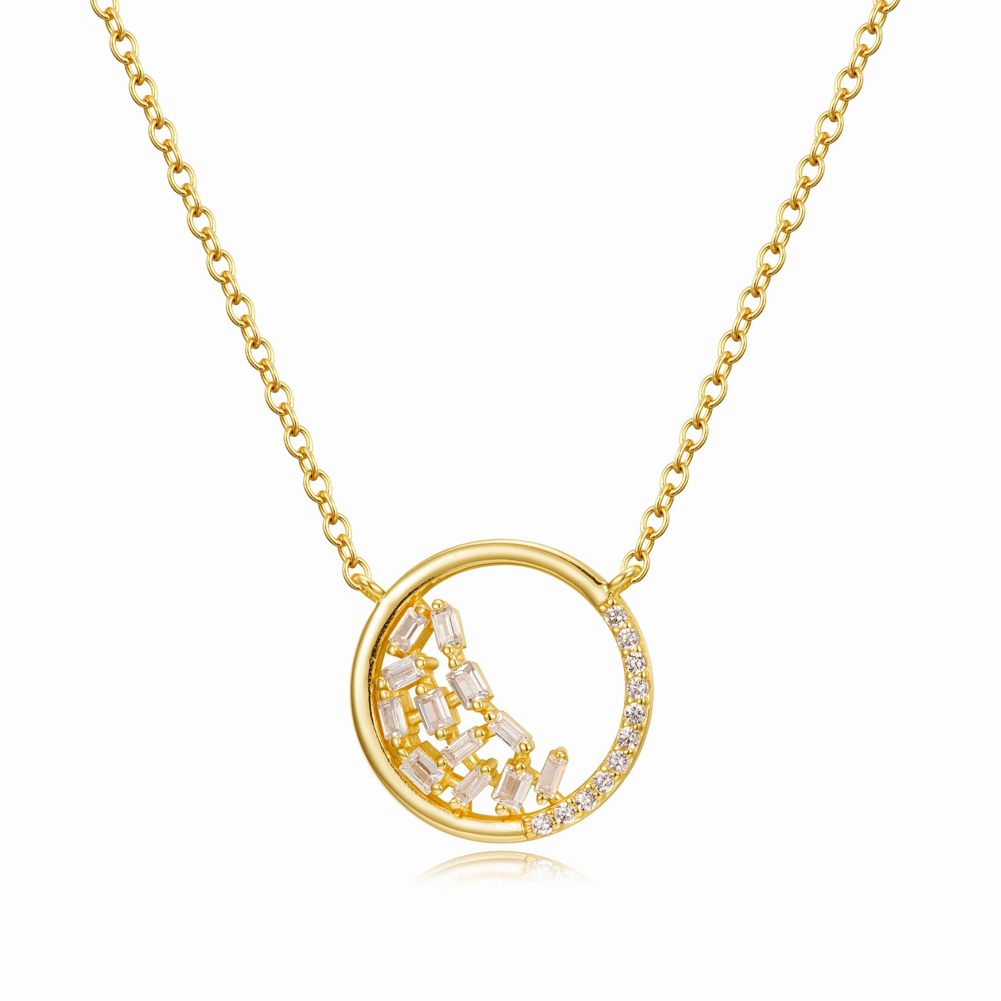 Seasonal Pick Gold Plated Sterling Silver Open Circle Sprinkled CZ Necklace