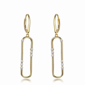 Everyday Luxury Gold Plated Sterling Silver "Diamond" Accent Paperclip Earrings