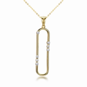 Radiant Finish Gold Plated Sterling Silver "Diamond" Accent Paperclip Pendant Necklace