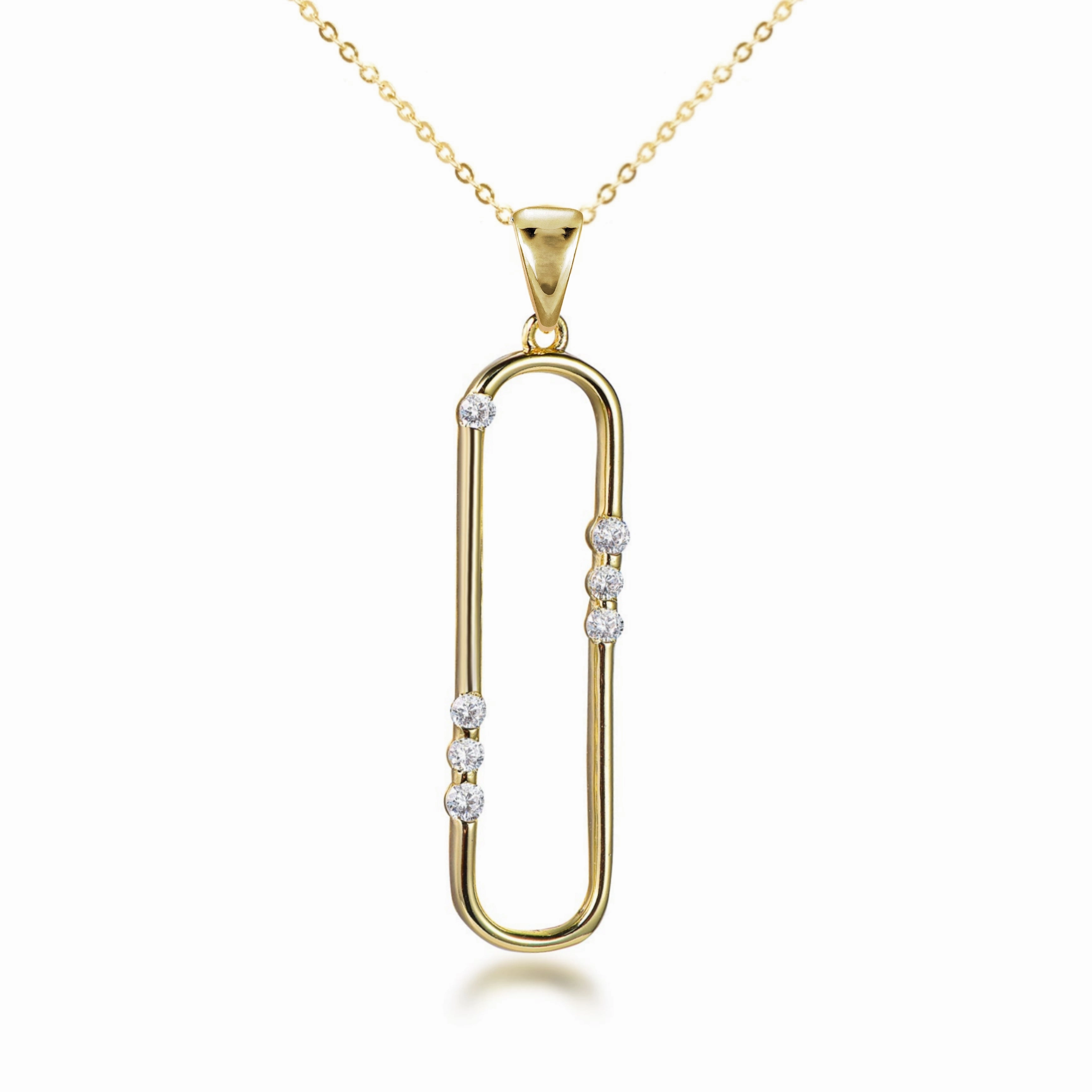 Radiant Finish Gold Plated Sterling Silver "Diamond" Accent Paperclip Pendant Necklace