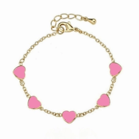 Fresh Mood Shiny Radiance Gold Plated Sterling Silver Red Or Pink Enamel Heart Station Bracelet